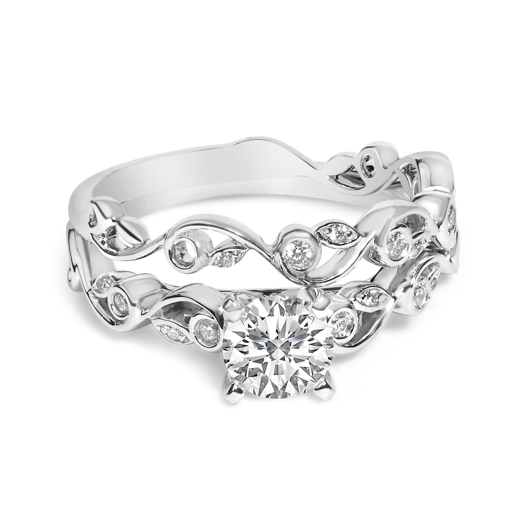 14K White Gold Lab Grown Diamond 1.0 Cttw Vintage Style Engagement Ring and Band Set