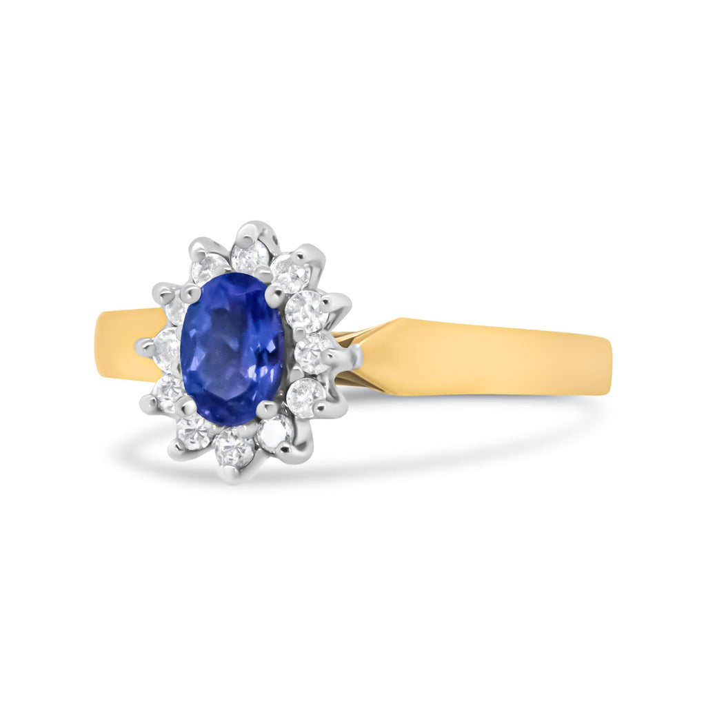 14K Yellow Gold 1/5 Cttw Round Diamond and 6x4mm Oval Blue Tanzanite Halo Ring (H-I Color, I1-I2 Clarity)-1