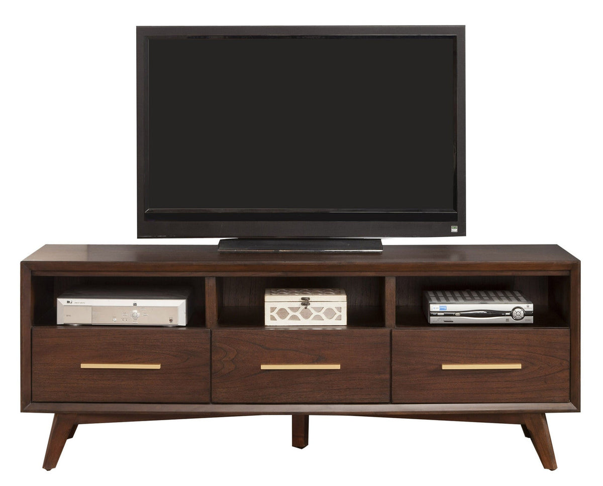 64" Brown Mahogany Solid Wood Open Shelving TV Stand