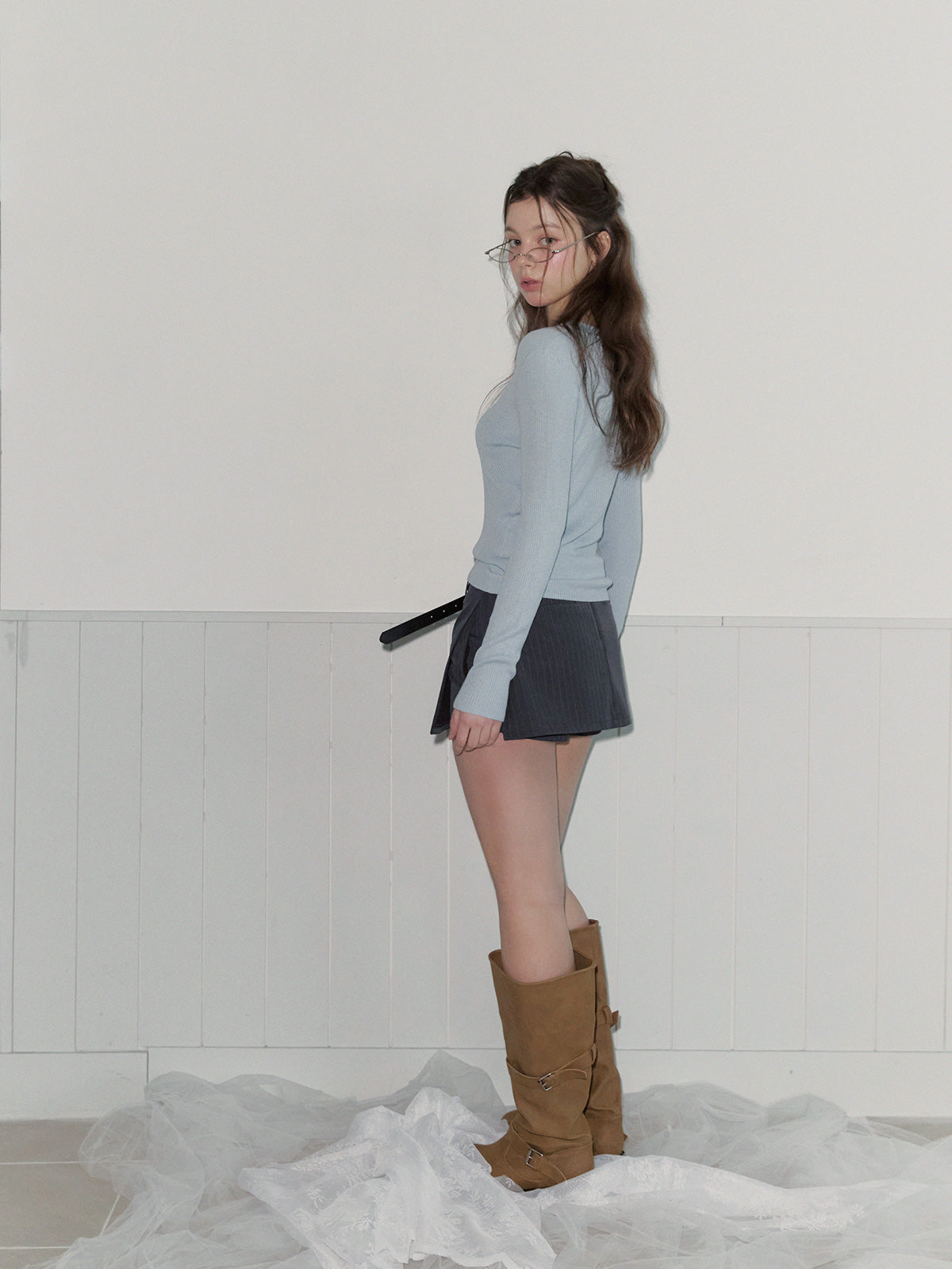 Selfin Stripe Mini Skort (Belt Set)