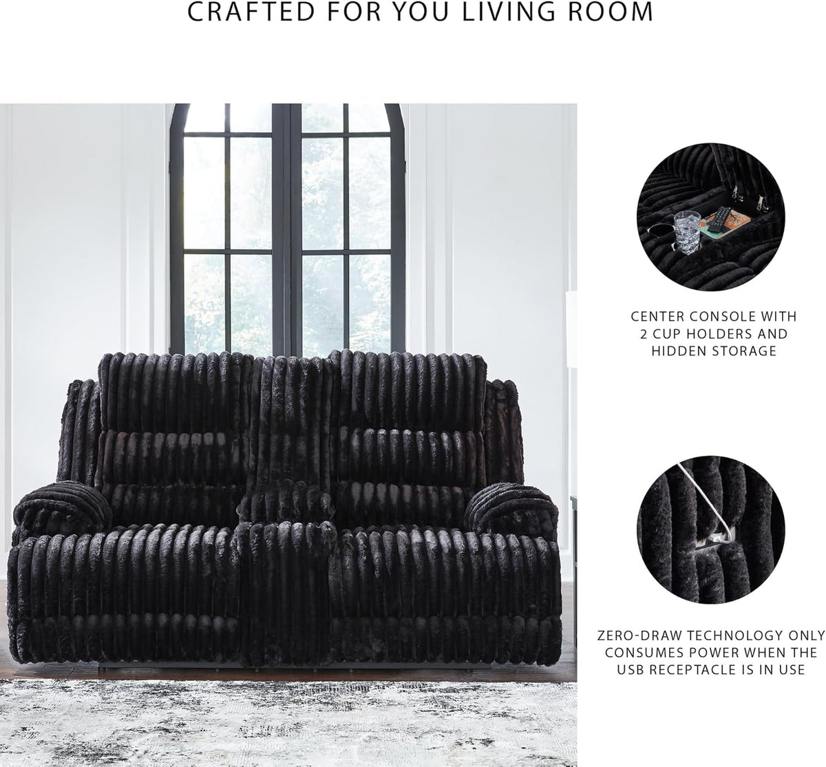 Black Contemporary Reclining Loveseat With USB Charging