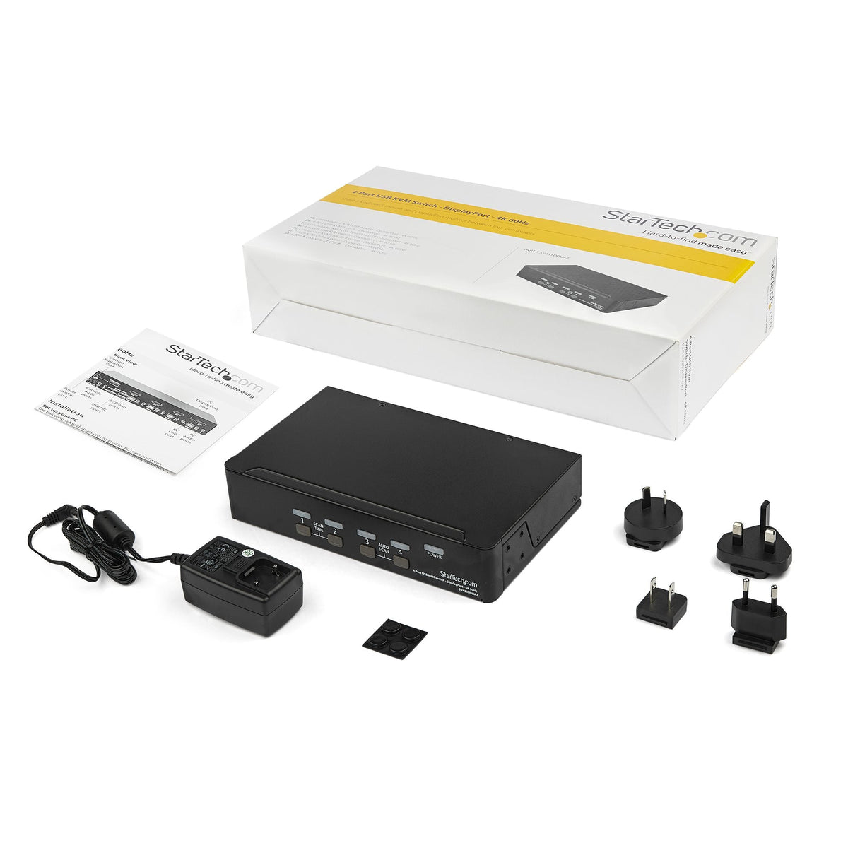 Star Tech 4 Port DisplayPort KVM Switch - 4K 60Hz - Single Display - Dual Port UHD DP 1.2 USB KVM Switch with Integrated USB 2.0 Hub & Audio - Dell, HP, Apple, Lenovo - TAA Compliant