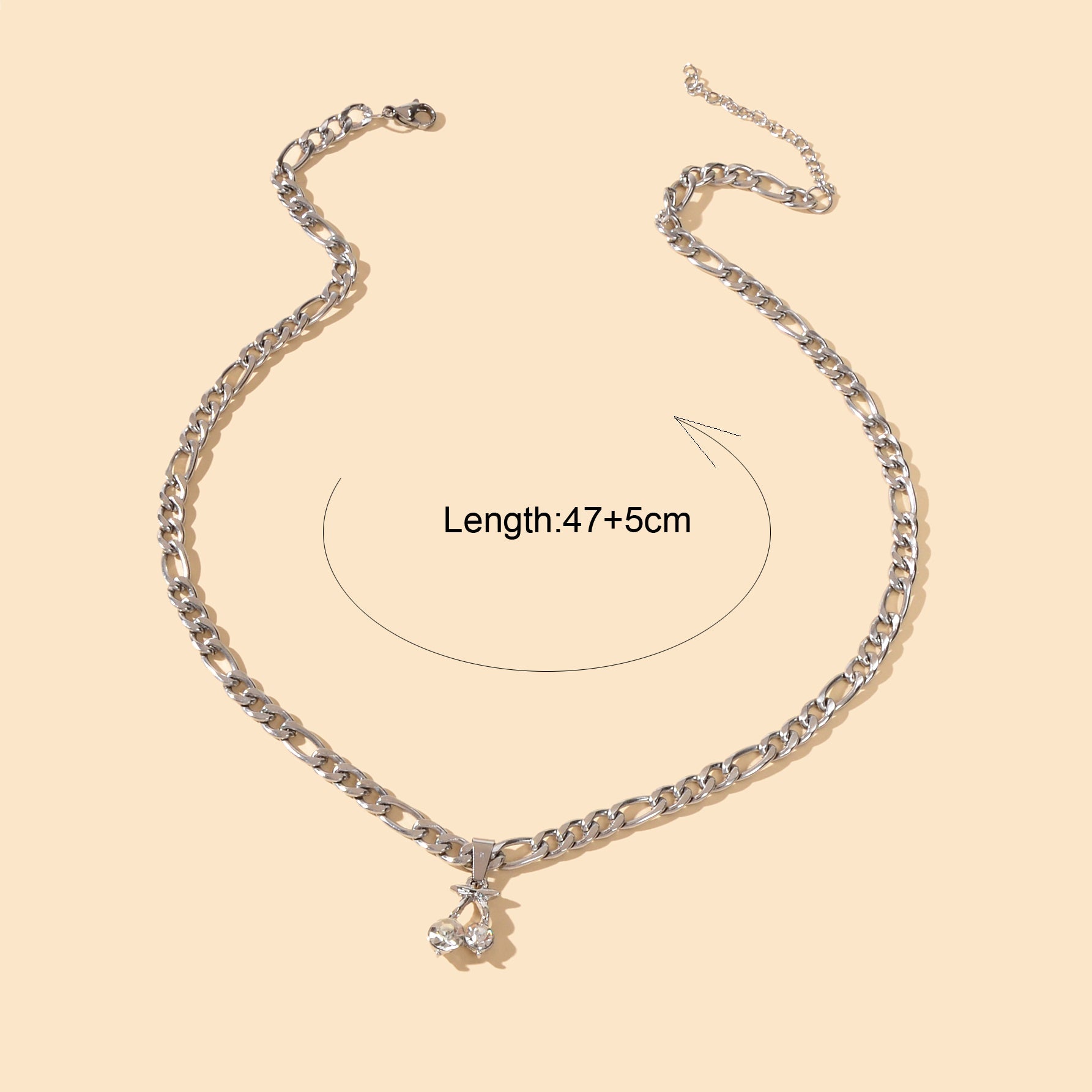 Retro Punk Silver Chain Rhinestone Decor Cherry Charm Necklace Women Accessories-2