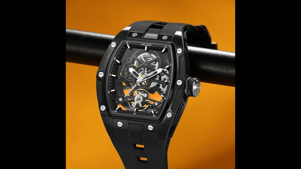 MEGIR Original Fashion Men Watches Automatic Mechanical Watch Steel Case Sport Skeleton Dial Wristwatch Waterproof Clock Reloj Hombre 2242-18