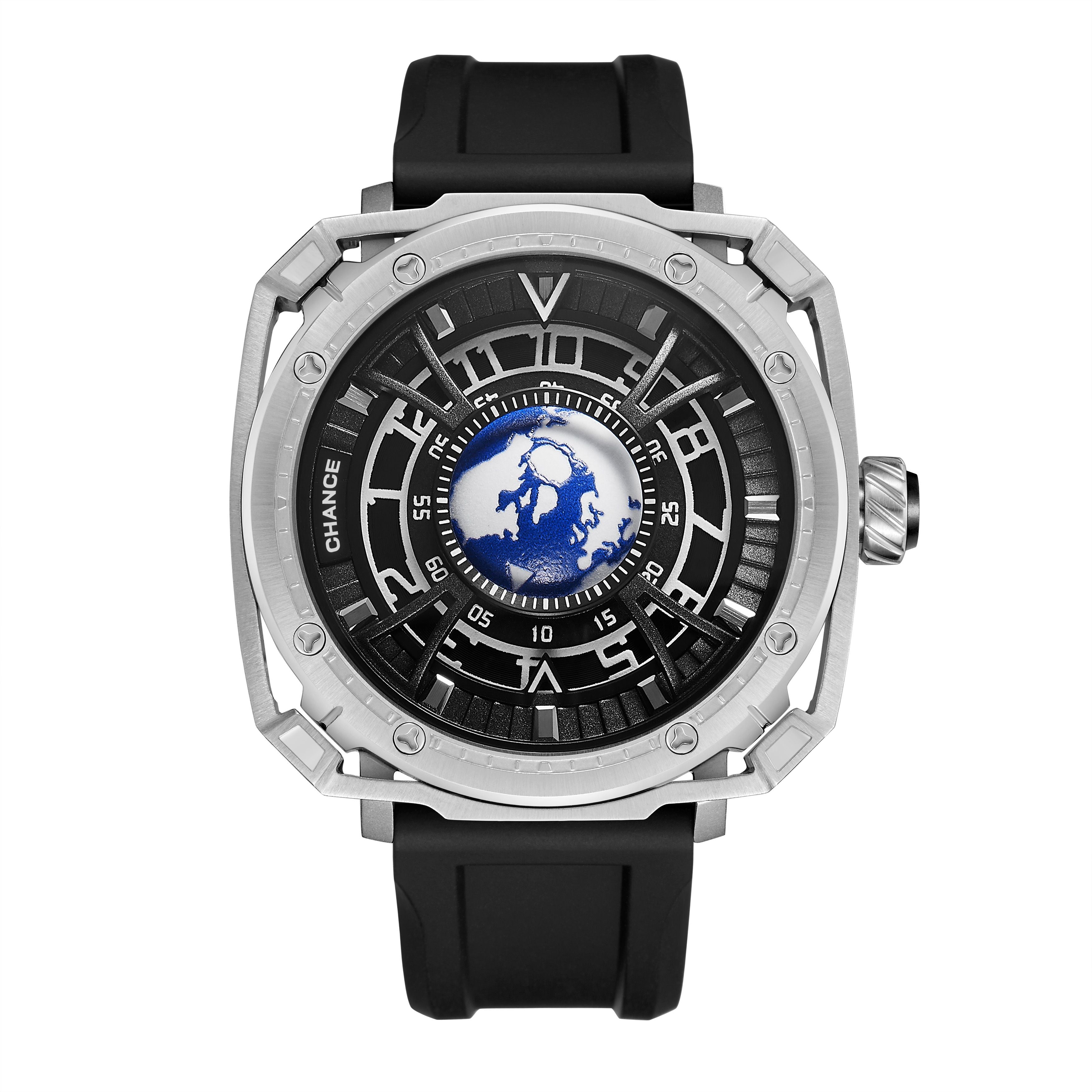 CHANCE Luxury Men Mechanical Wristwatch Automatic Watch Stainless Steel Case Sports Silicone Strap Luminous Watches Clock 9052-0