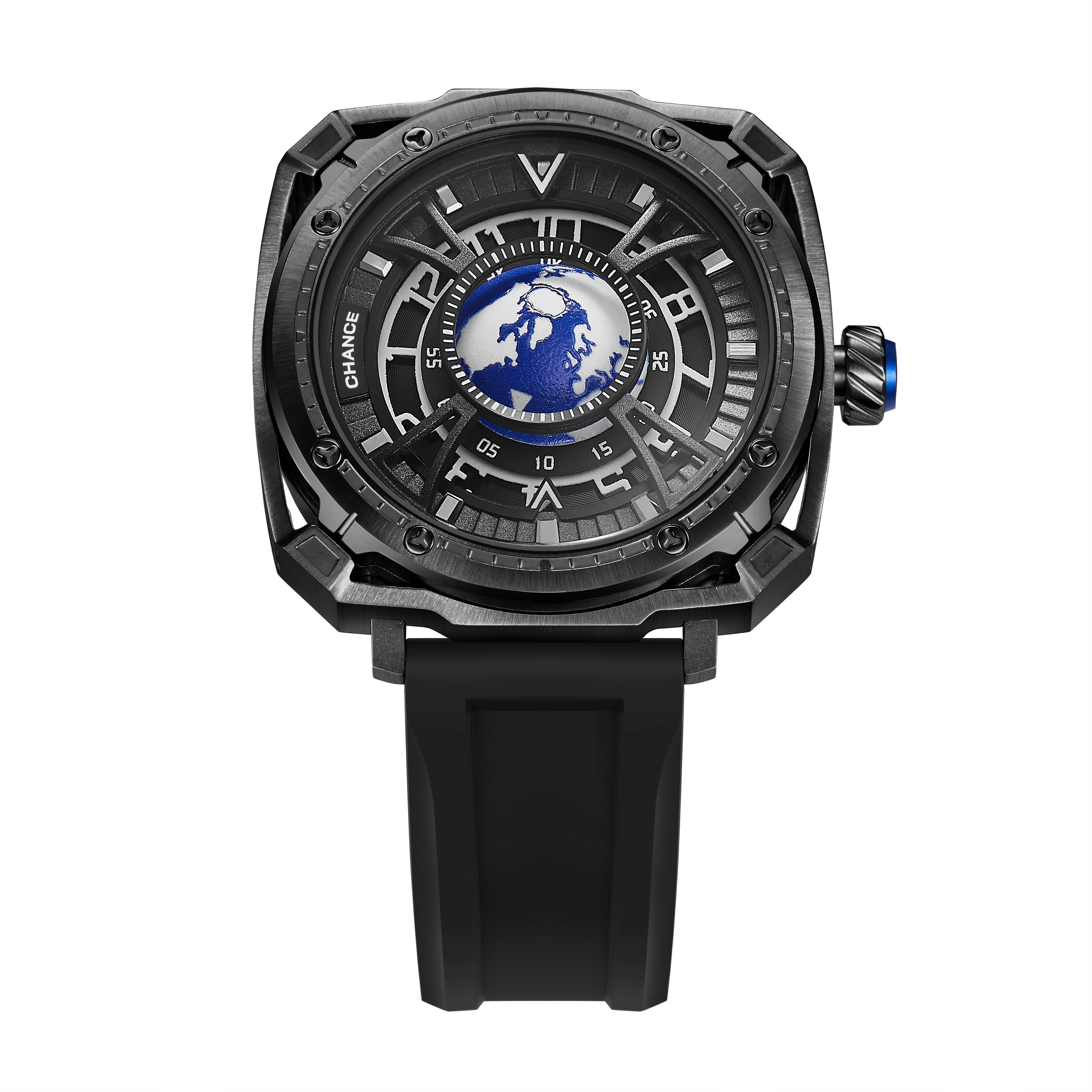 CHANCE Luxury Men Mechanical Wristwatch Automatic Watch Stainless Steel Case Sports Silicone Strap Luminous Watches Clock 9052-7