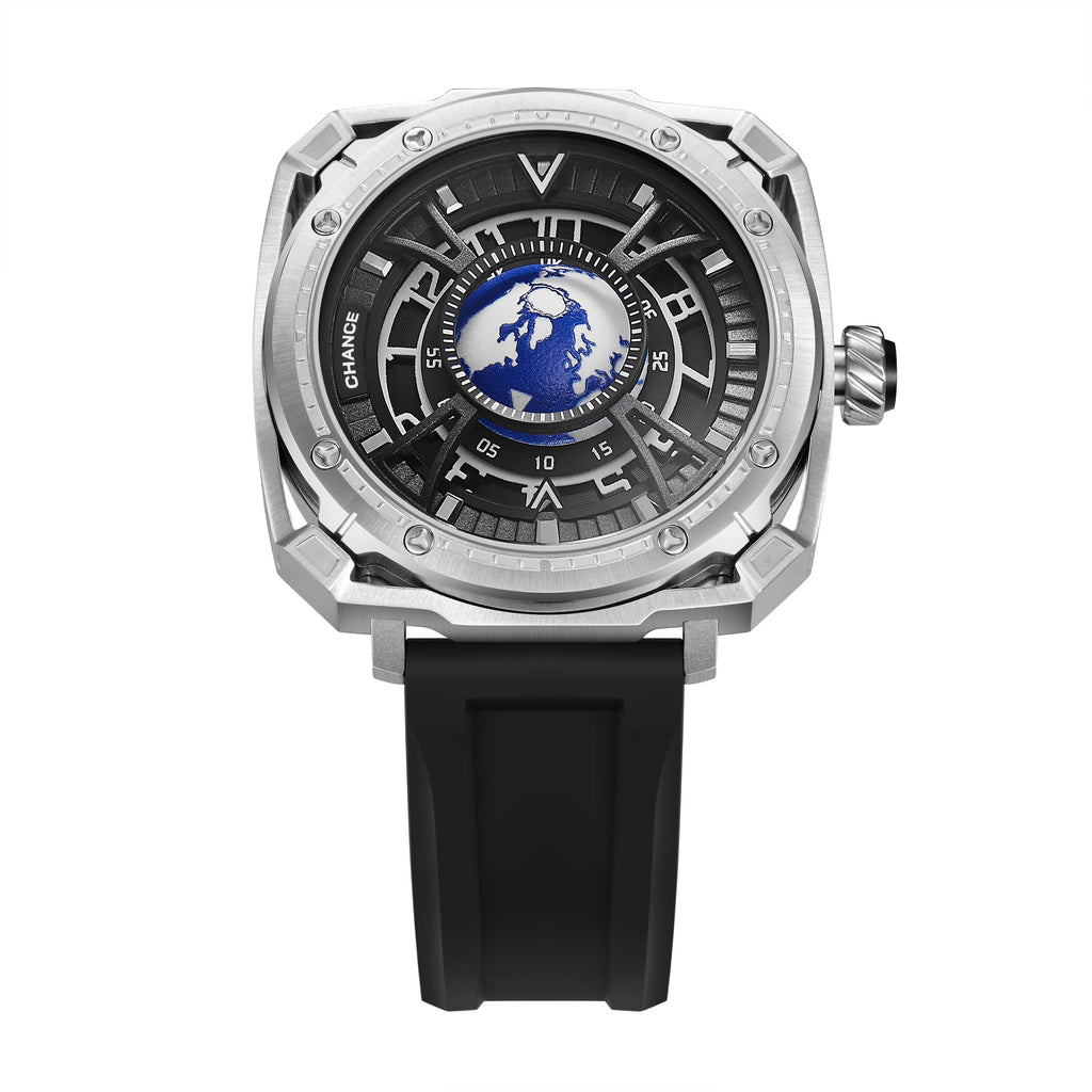 CHANCE Luxury Men Mechanical Wristwatch Automatic Watch Stainless Steel Case Sports Silicone Strap Luminous Watches Clock 9052-8