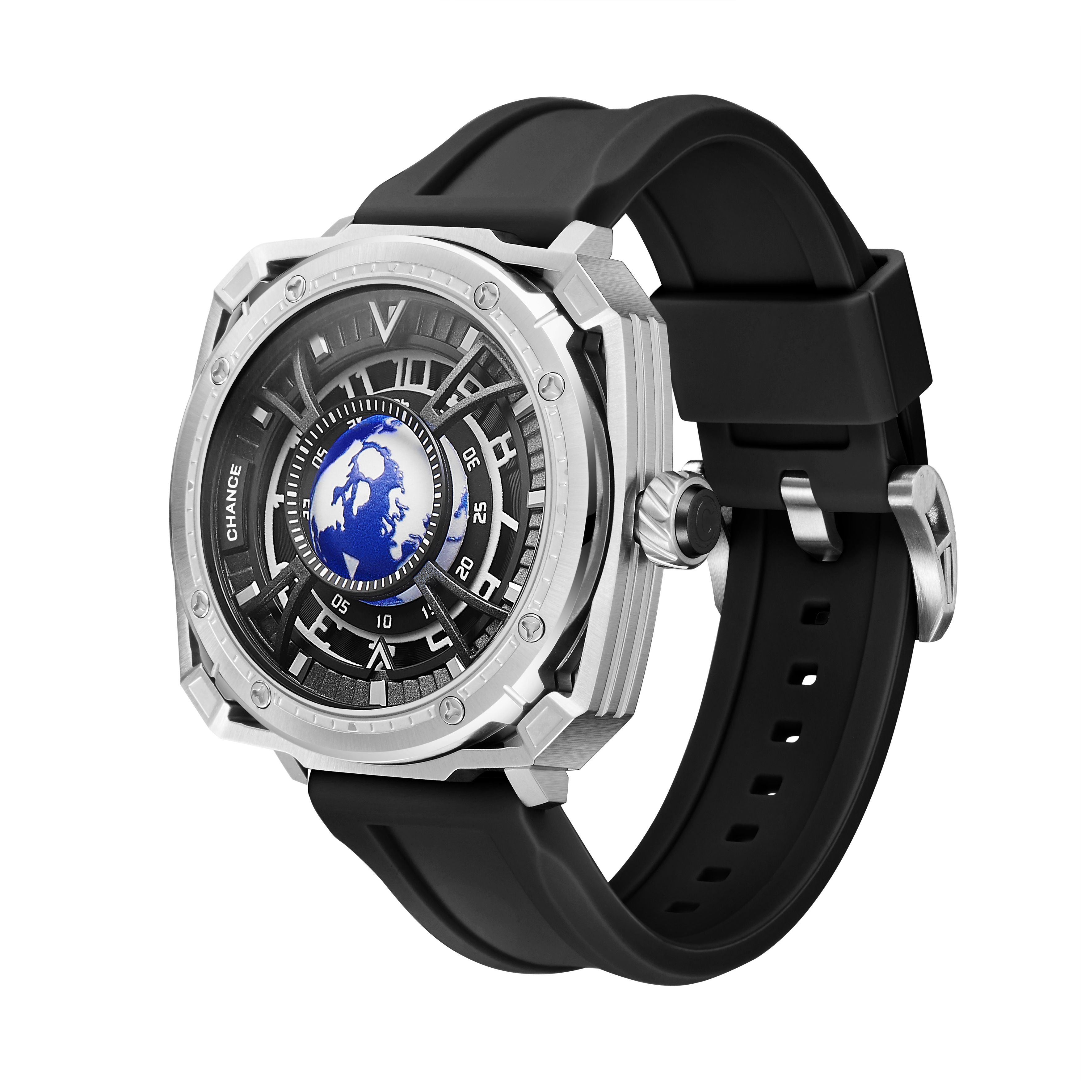 CHANCE Luxury Men Mechanical Wristwatch Automatic Watch Stainless Steel Case Sports Silicone Strap Luminous Watches Clock 9052-5