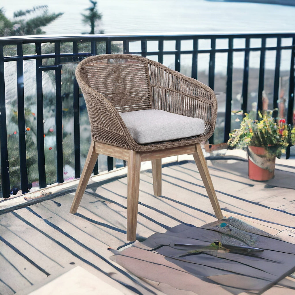 27" Gray and Natural Wood Solid Wood Outdoor Dining Chair with Gray Cushion