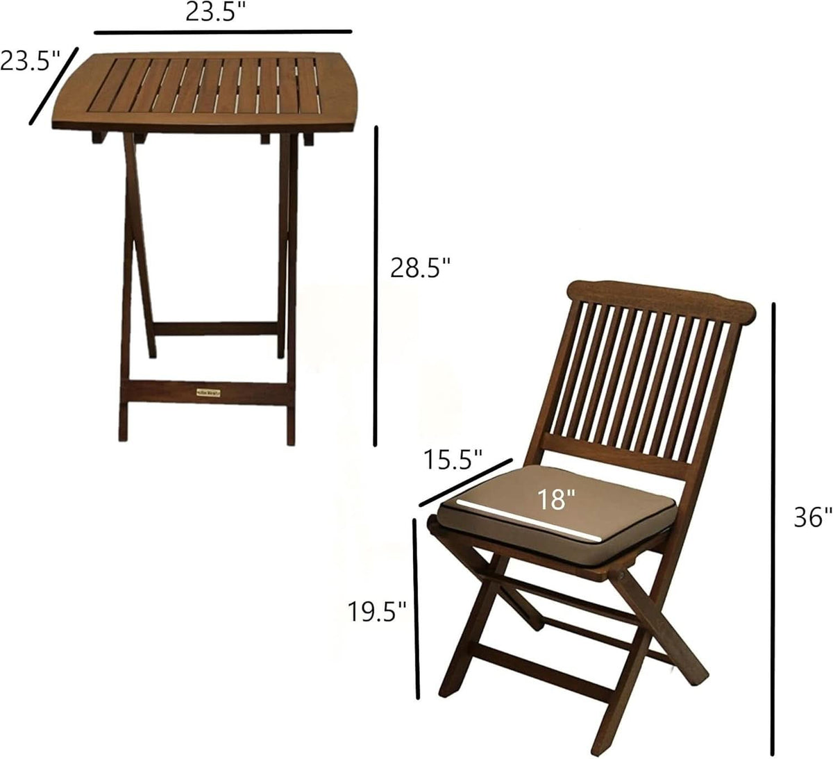 Eucalyptus Wood 3 Piece Foldable Bistro Set Beige Cushions-2