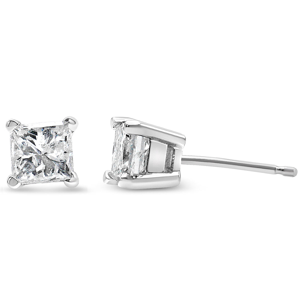 AGS Certified 14k White Gold 1.0 Cttw 4-Prong Set Princess-Cut Solitaire Diamond Push Back Stud Earrings for Women (E-F Color, I1-I2 Clarity)-3