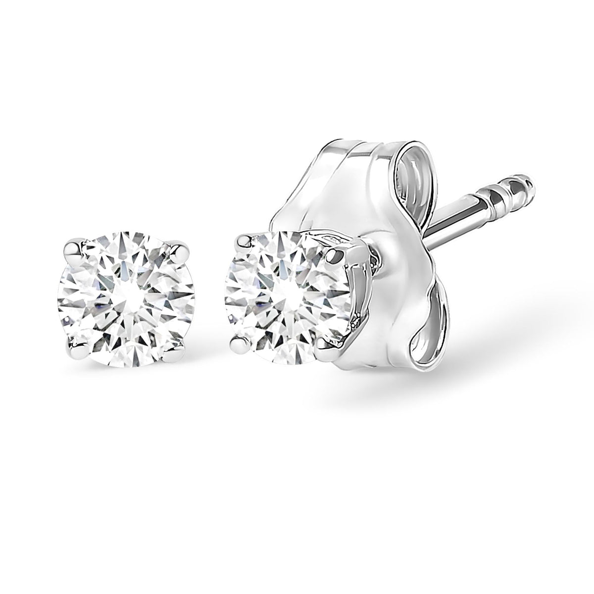 14K White Gold 1.0 Cttw 4-Prong Set Brilliant Round-Cut Solitaire Lab Grown Diamond Push Back Stud Earrings (E-F Color, VVS2-VS1 Clarity)-1