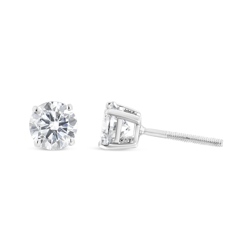 14K White Gold 1-1/2 Cttw Round Brilliant-Cut Near Colorless Diamond Classic 4-Prong Stud Earrings with Screw Backs (H-I Color, SI1-SI2 Clarity)-3