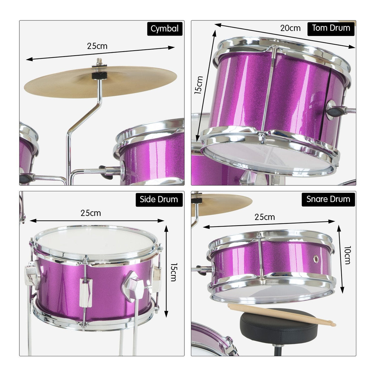NNEDPE Childrens 4pc Drum Kit - Purple-2