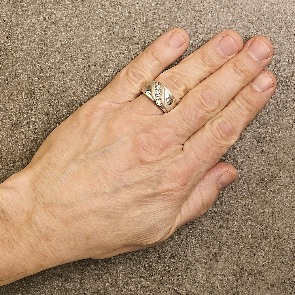 Men's .925 Sterling Silver 1/2 Cttw Diamond Channel Set 3-Stone Band Ring