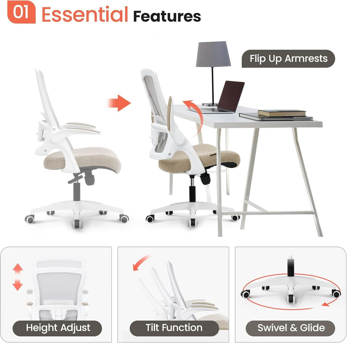 Beige High Back Mesh Office Chair With Adjustable Height And Ergonomic Design-2