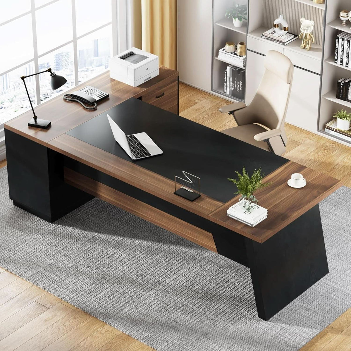78 Inch Executive Desk Featuring Ample Storage Cabinets-2