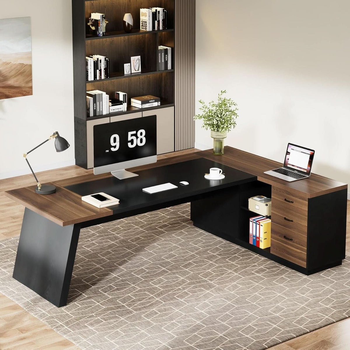 78 Inch Executive Desk Featuring Ample Storage Cabinets-4