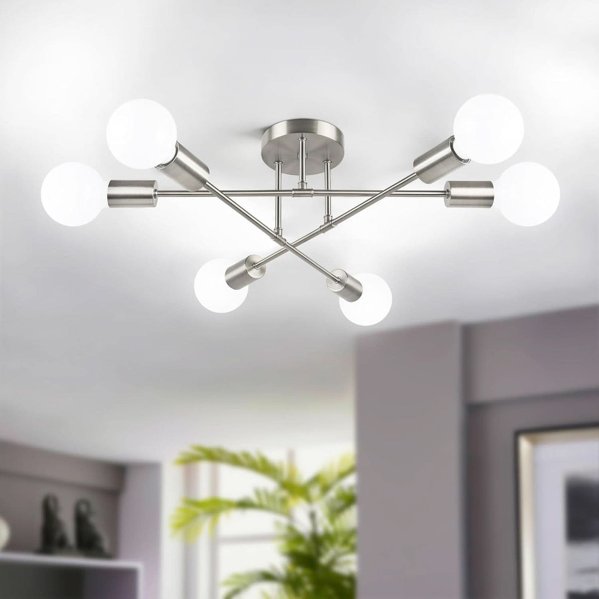 Six Light Sputnik Chandelier Brushed Nickel Fixture-1