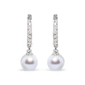 10K White Gold 6x6 MM Cultured Freshwater Pearl and Diamond Accent Drop Huggy Earring (H-I Color, I1-I2 Clarity)-0