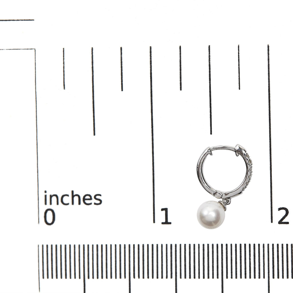 10K White Gold 6x6 MM Cultured Freshwater Pearl and Diamond Accent Drop Huggy Earring (H-I Color, I1-I2 Clarity)-4