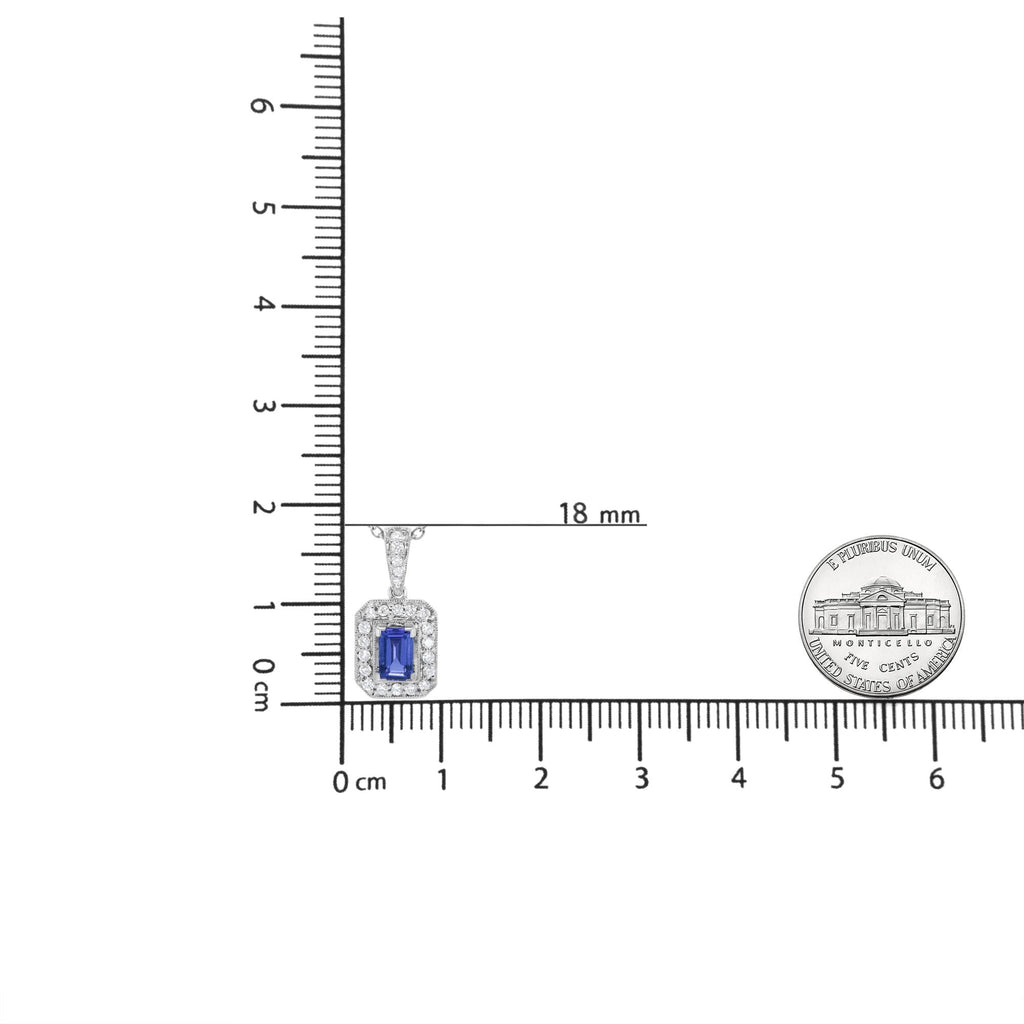 18K White Gold 1/4 Cttw Round Diamond and 6x4mm Purple Tanzanite Halo 18" Pendant Necklace (H-I Color, VS1-VS2 Clarity)-4