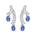 14K White Gold 4x3MM Oval Shaped Natural Blue Tanzanite Gemstone and 1/5 Cttw Diamond Double 3/4" Inch Drop Stud Earrings (H-I Color, VS1-VS2 Clarity)-0