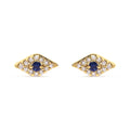 10K Yellow Gold Blue Sapphire and Diamond Accent Evil Eye Stud Earring (H-I Color, I1-I2 Clarity)-0