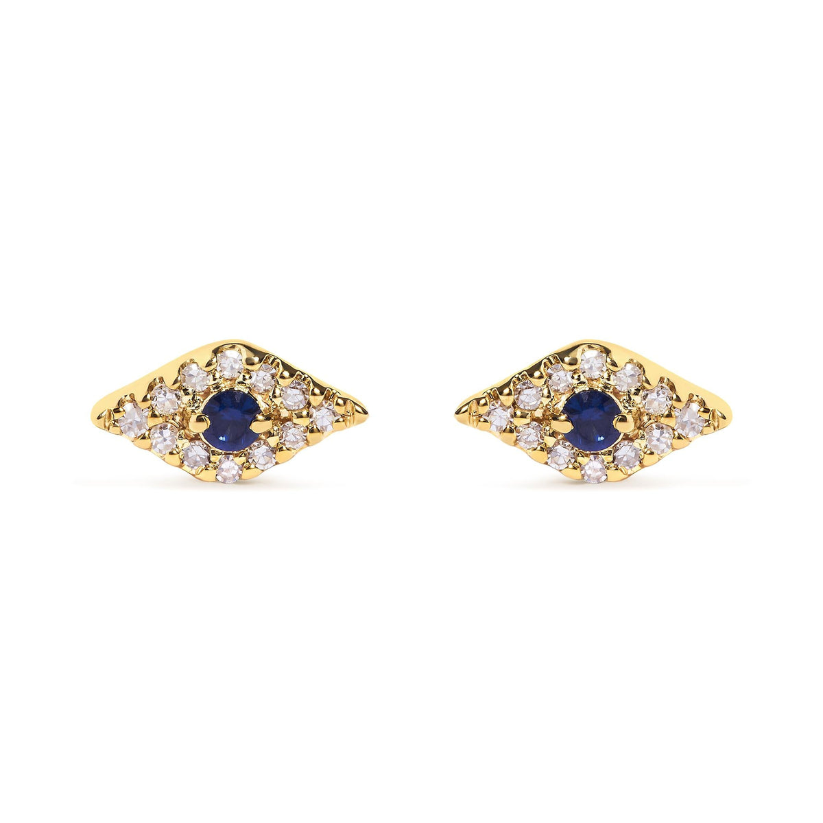 10K Yellow Gold Blue Sapphire and Diamond Accent Evil Eye Stud Earring (H-I Color, I1-I2 Clarity)-0