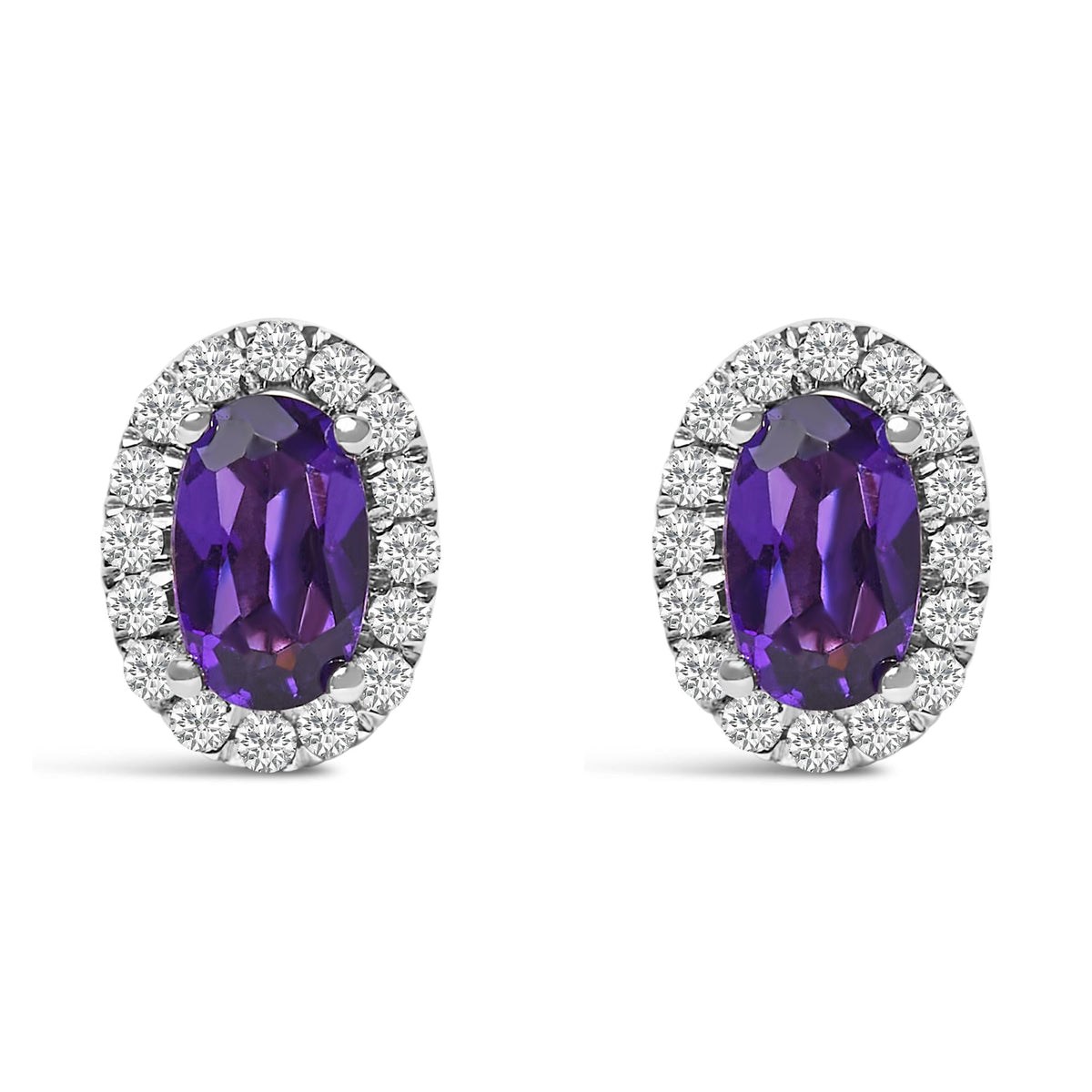 10K White Gold 5x3 MM Oval Cut Birthstone and Diamond Halo Stud Earrings (I-J Color, I1-I2 Clarity)-8