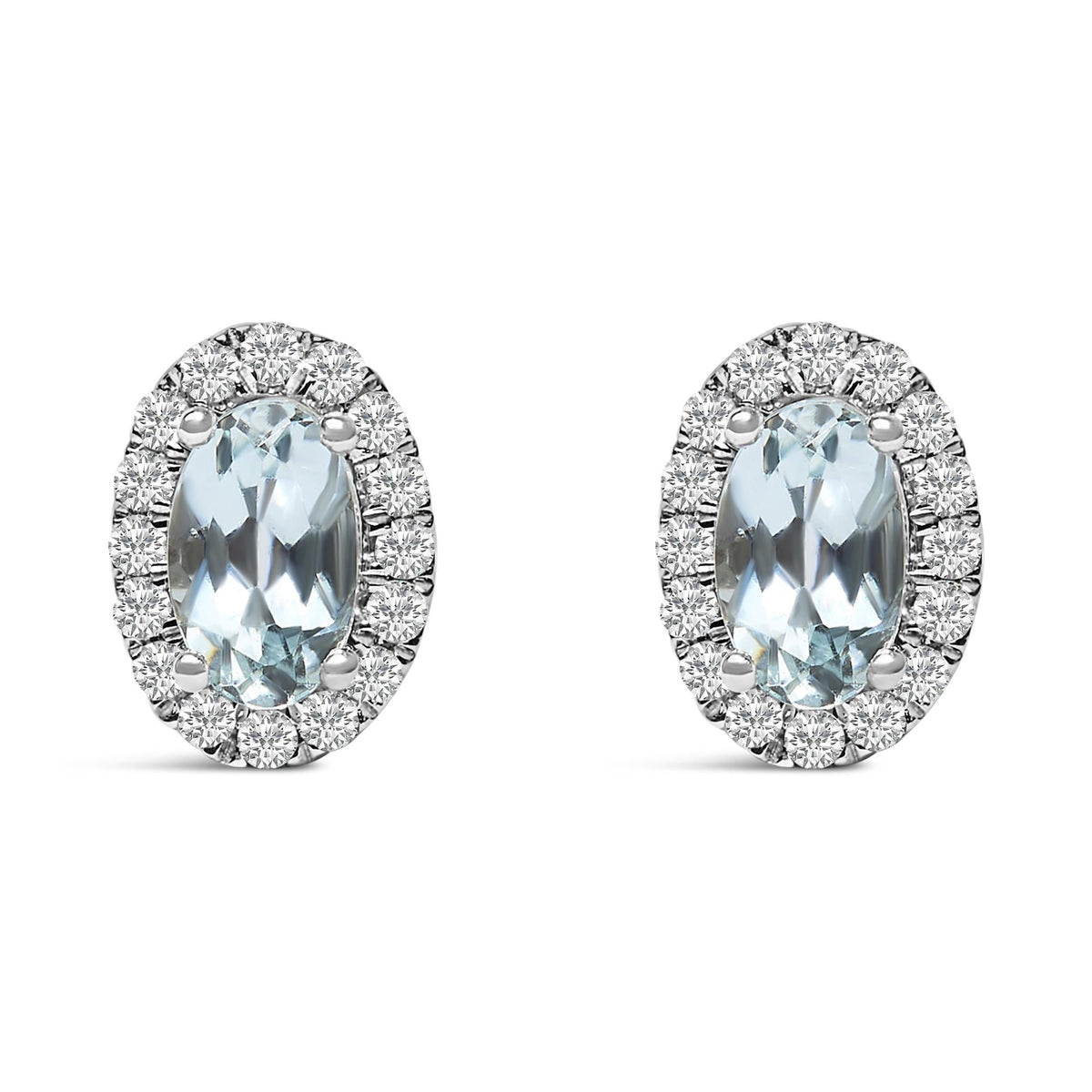 10K White Gold 5x3 MM Oval Cut Birthstone and Diamond Halo Stud Earrings (I-J Color, I1-I2 Clarity)-5