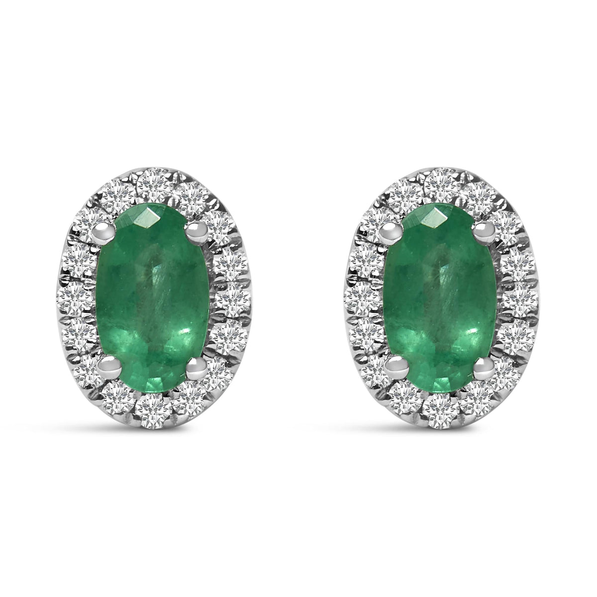 10K White Gold 5x3 MM Oval Cut Birthstone and Diamond Halo Stud Earrings (I-J Color, I1-I2 Clarity)-7