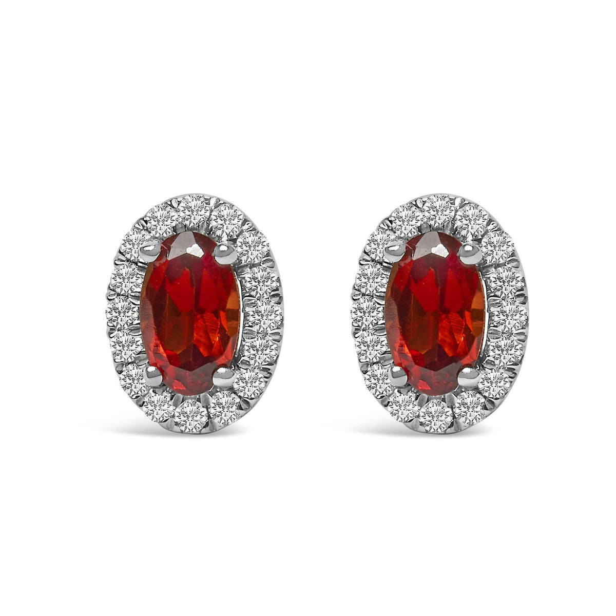 10K White Gold 5x3 MM Oval Cut Birthstone and Diamond Halo Stud Earrings (I-J Color, I1-I2 Clarity)-9