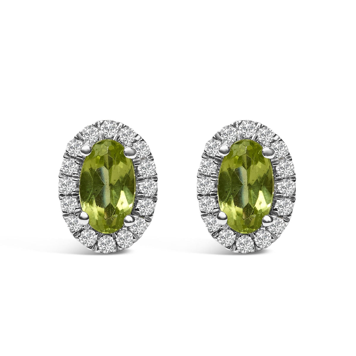 10K White Gold 5x3 MM Oval Cut Birthstone and Diamond Halo Stud Earrings (I-J Color, I1-I2 Clarity)-4