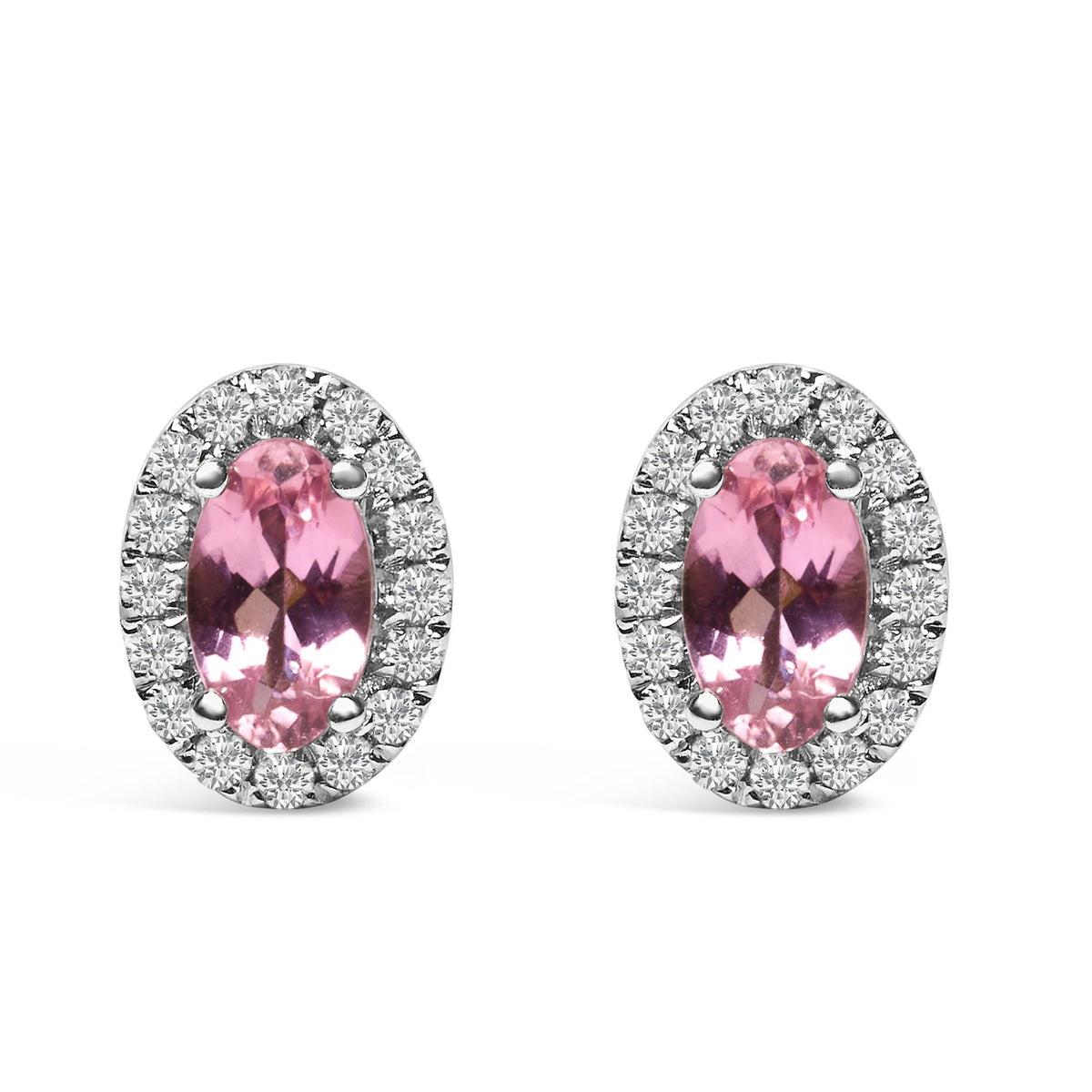 10K White Gold 5x3 MM Oval Cut Birthstone and Diamond Halo Stud Earrings (I-J Color, I1-I2 Clarity)-3