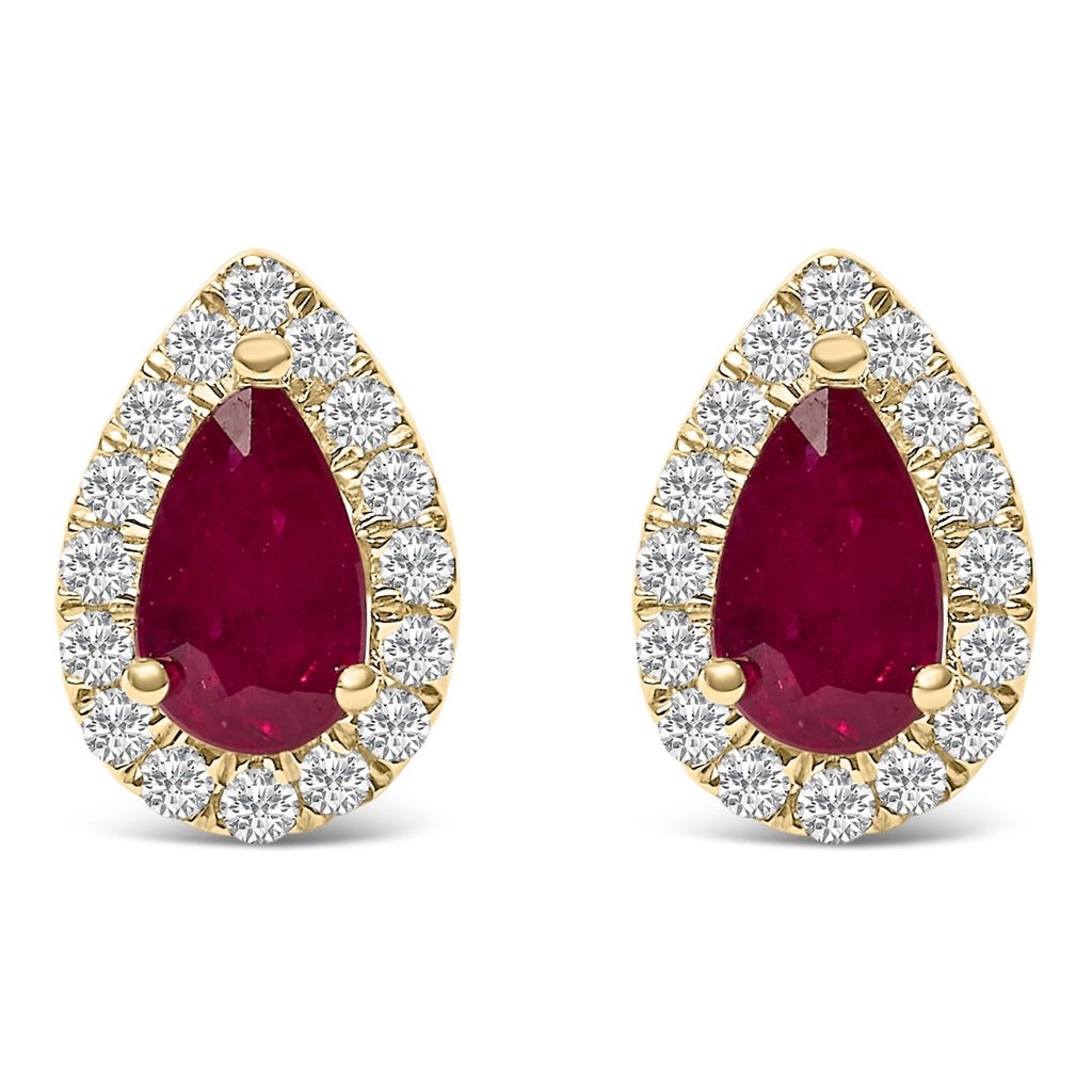 10K Yellow Gold 5X3 MM Pear-Cut Ruby and 1/7 Cttw Diamond Halo Stud Earrings (I-J Color, I1-I2 Clarity)-0