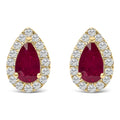10K Yellow Gold 5X3 MM Pear-Cut Ruby and 1/7 Cttw Diamond Halo Stud Earrings (I-J Color, I1-I2 Clarity)-0