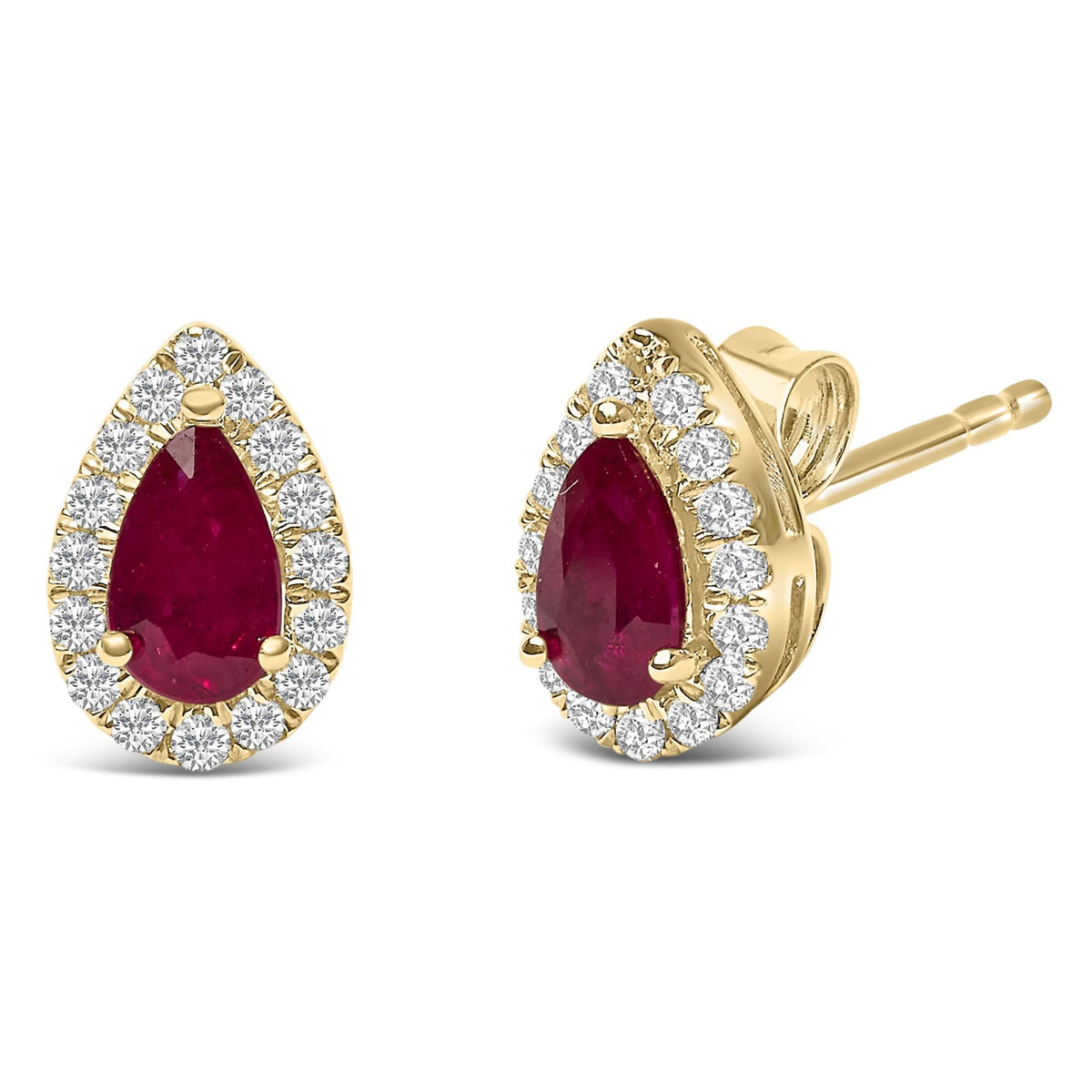10K Yellow Gold 5X3 MM Pear-Cut Ruby and 1/7 Cttw Diamond Halo Stud Earrings (I-J Color, I1-I2 Clarity)-1