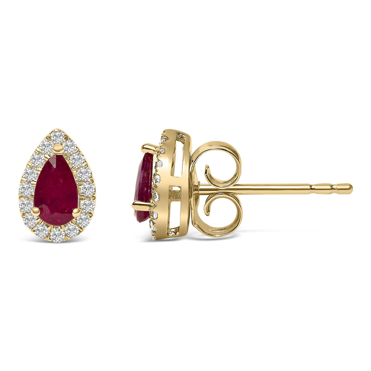 10K Yellow Gold 5X3 MM Pear-Cut Ruby and 1/7 Cttw Diamond Halo Stud Earrings (I-J Color, I1-I2 Clarity)-3
