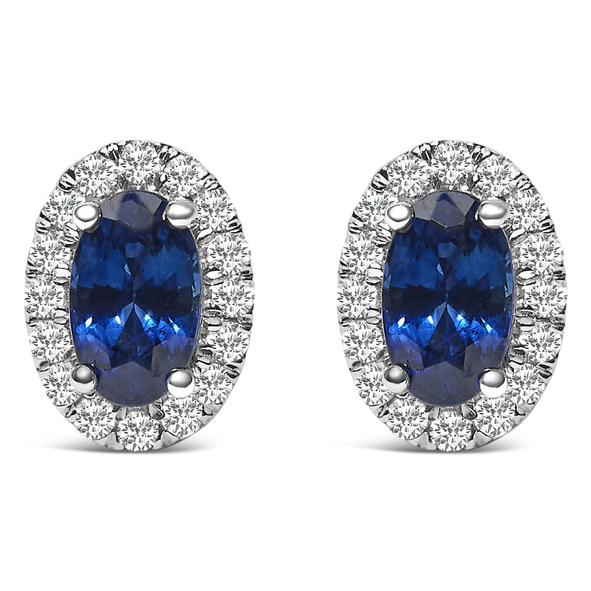 10K White Gold 5x3 MM Oval Cut Birthstone and Diamond Halo Stud Earrings (I-J Color, I1-I2 Clarity)-1