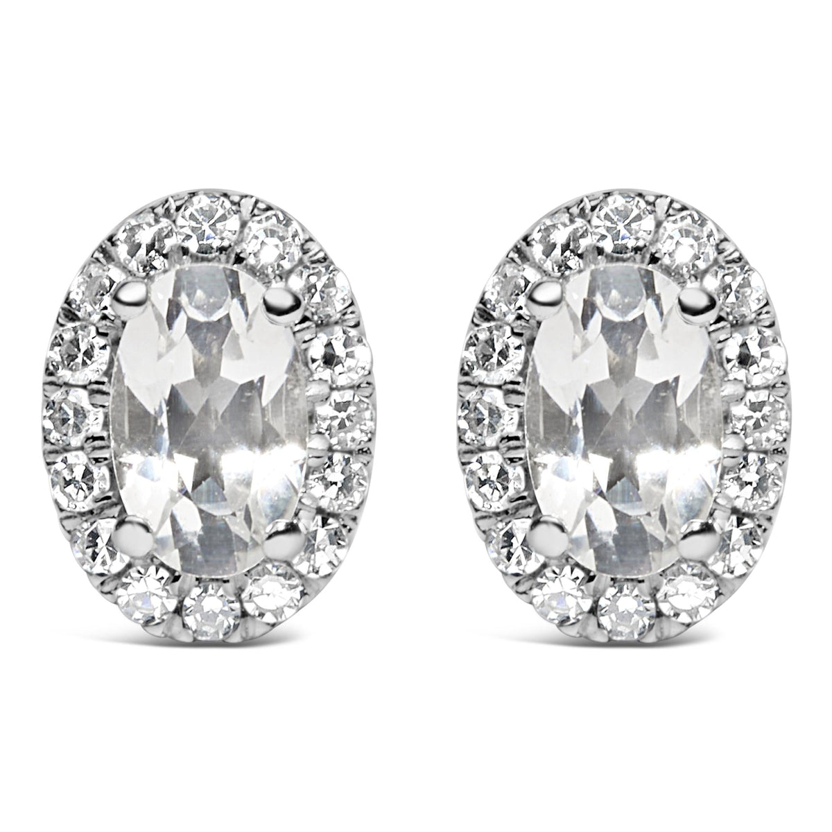 10K White Gold 5x3 MM Oval Cut Birthstone and Diamond Halo Stud Earrings (I-J Color, I1-I2 Clarity)-0