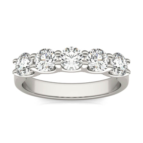 1.25 CTW Round Lab Grown Diamond Five Stone Anniversary Band in 14K White Gold Over Sterling Silver - E/F-VS