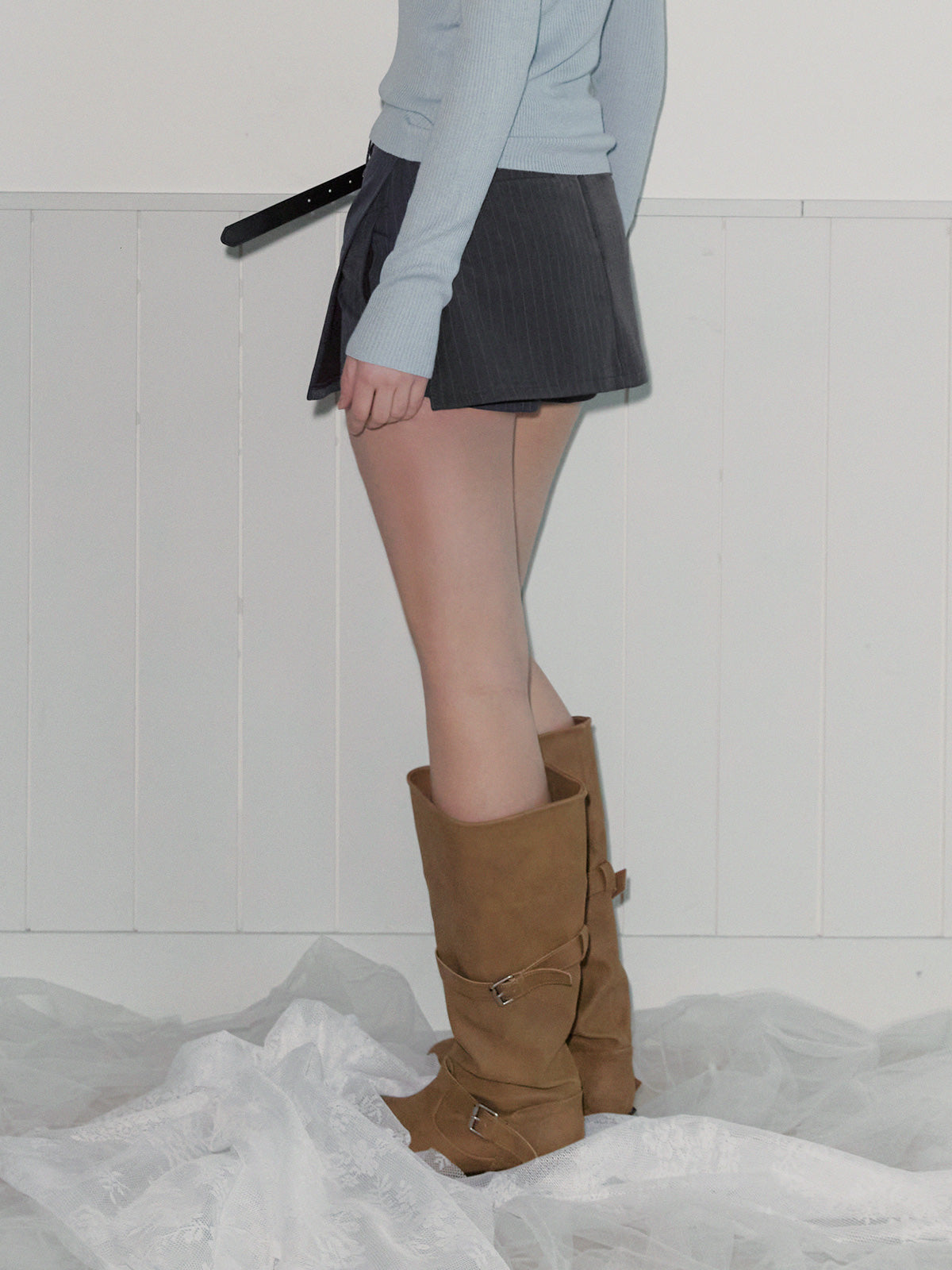 Selfin Stripe Mini Skort (Belt Set)