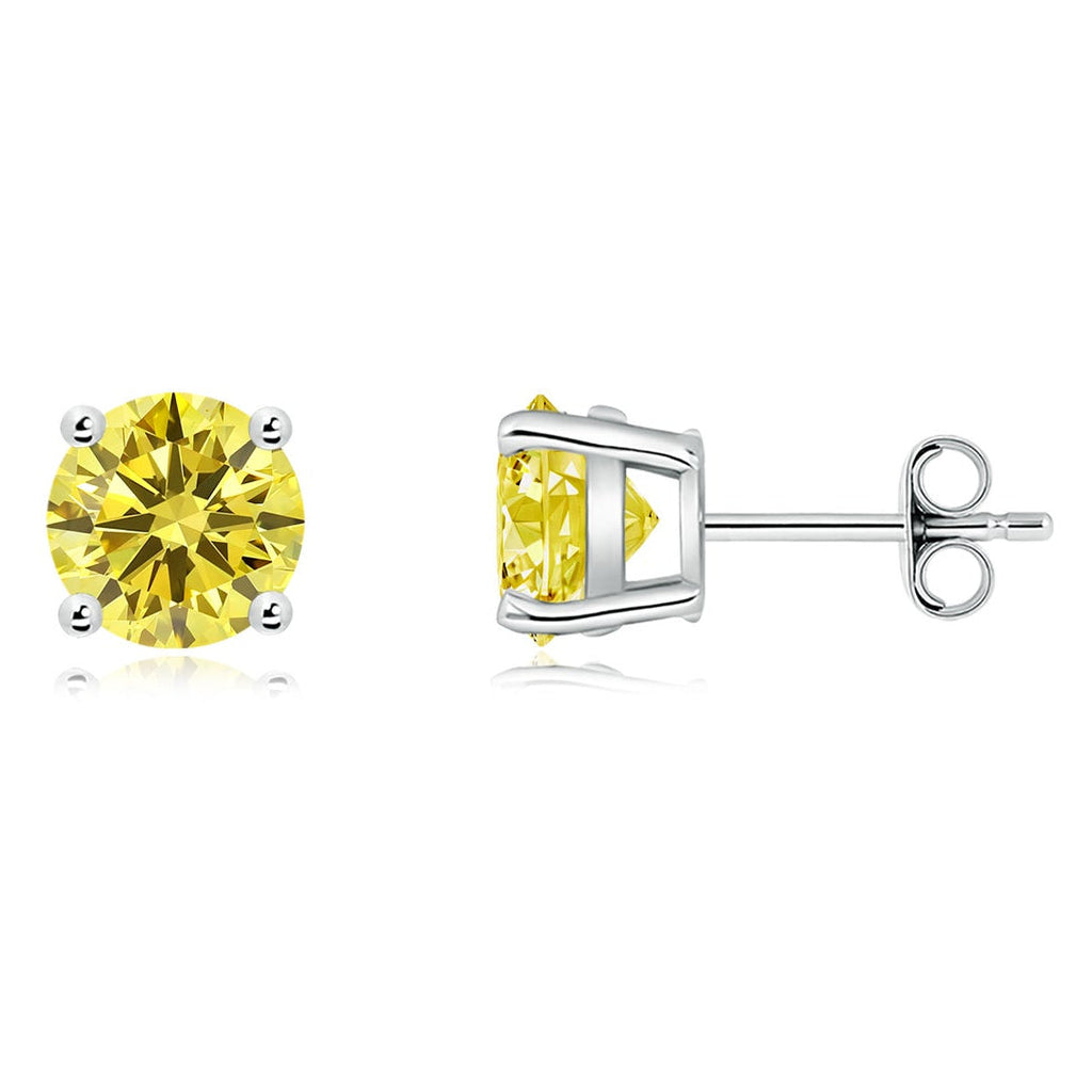 AGI Certified 1.50 CTW Fancy Yellow Lab-Grown Diamond Solitaire Stud Earrings in 14K Gold-1