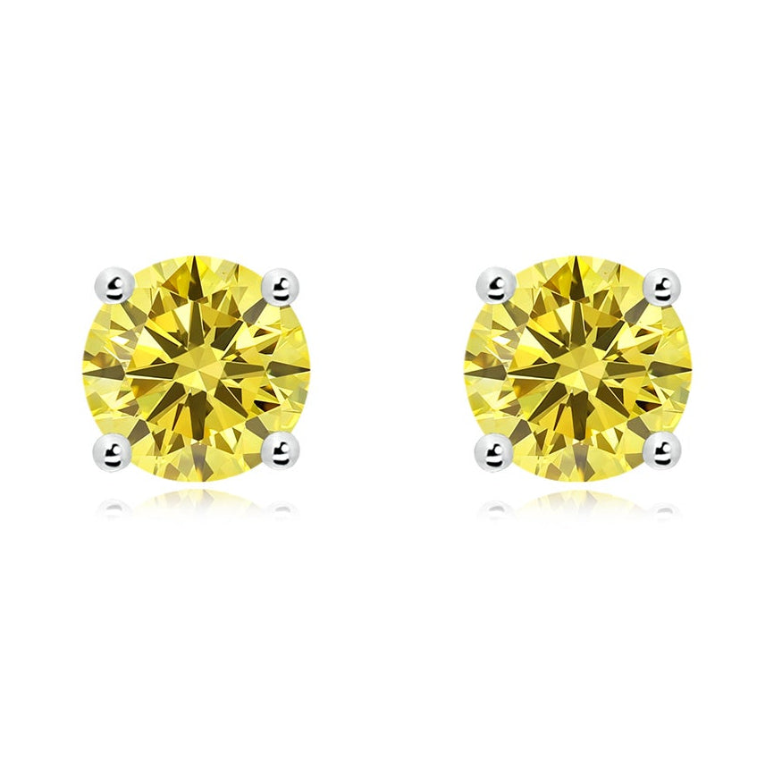 AGI Certified 1.50 CTW Fancy Yellow Lab-Grown Diamond Solitaire Stud Earrings in 14K Gold-0