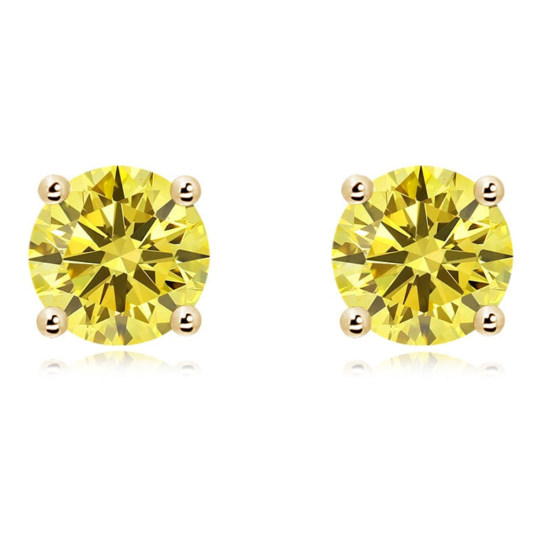 AGI Certified 1.50 CTW Fancy Yellow Lab-Grown Diamond Solitaire Stud Earrings in 14K Gold-2