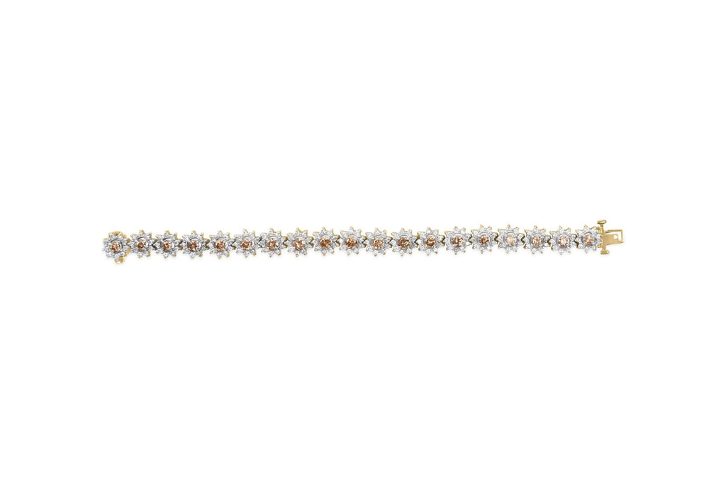 14K Yellow Gold 8.00 Cttw Champagne Diamond Floral Cluster Halo Link Bracelet (H-I Color, I1-I2 Clarity)-4