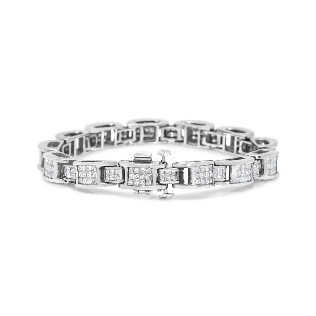 14K White Gold 5.0 Cttw Princess Cut Diamond Invisible Set Alternating Size D Shaped Links Tennis Bracelet (H-I Color, SI2-I1 Clarity) - 7”-1