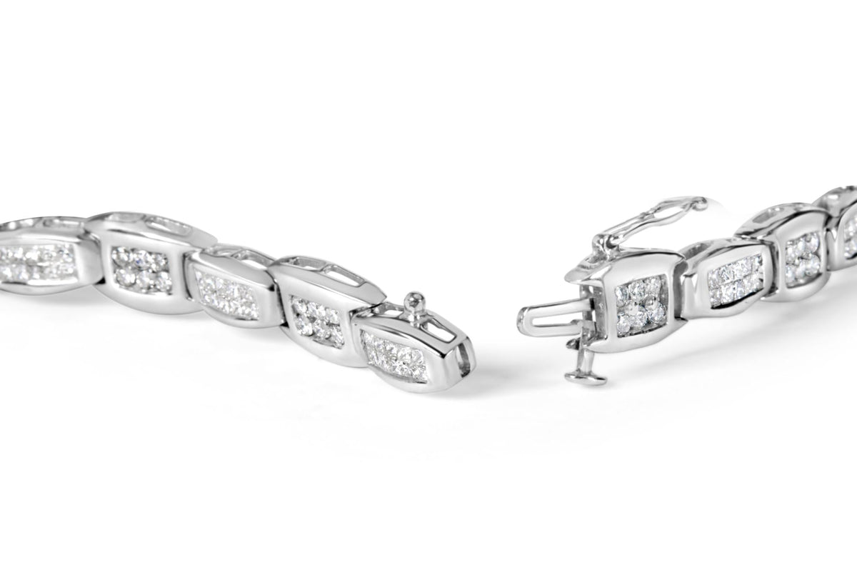 14K White Gold 2-1/2 Cttw Round-Brilliant & Baguette Cut Diamond 7" Alternating Flared Links Tennis Bracelet (H-I Color, SI1-SI2 Clarity)-1