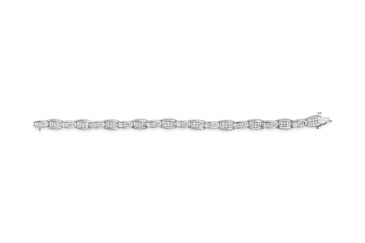14K White Gold 2-1/2 Cttw Round-Brilliant & Baguette Cut Diamond 7" Alternating Flared Links Tennis Bracelet (H-I Color, SI1-SI2 Clarity)-3